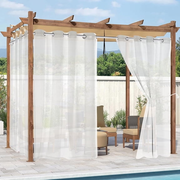 Rosnek Semi-Sheer Outdoor Curtains for Patio Waterproof Grommet Voile Sheer Drape Curtains, 1 Panel