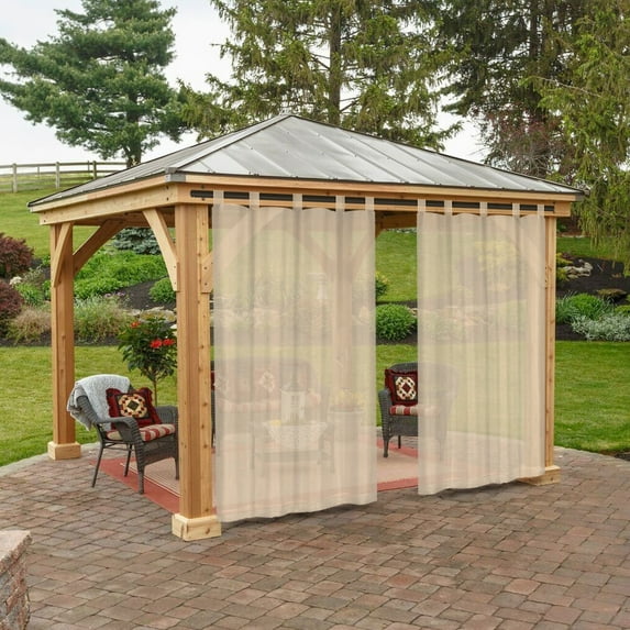 Rosnek Sheer Outdoor Curtains for Patio Waterproof, Sticky Tab Top Voile Sheer Drapes for Indoor Outdoor Pergola, Porch, Deck, 1 Panel, 52"x 84", Khaki