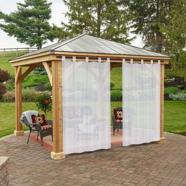 Rosnek Sheer Outdoor Curtains for Patio Waterproof, Sticky Tab Top Voile Sheer Drapes for Indoor Outdoor Pergola, Porch, Deck, 1 Panel, 52"x 84", White