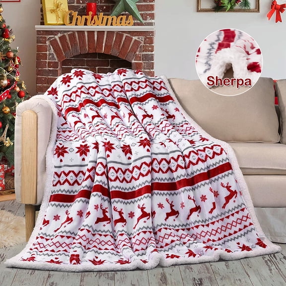 Rosnek Sherpa Christmas Throw Blanket, Fleece Super Soft Flannel Plush Blanket for Couch Bed Sofa, 50"x 60"