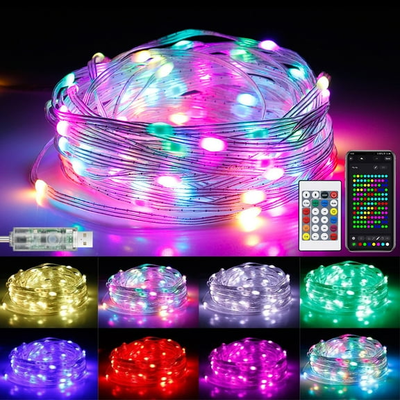Rosnek Smart Fairy String Lights 33ft Bluetooth App Control Color Changing Fairy Lights Music Sync String Lights USB-Powered for Christmas Wedding Party Decor