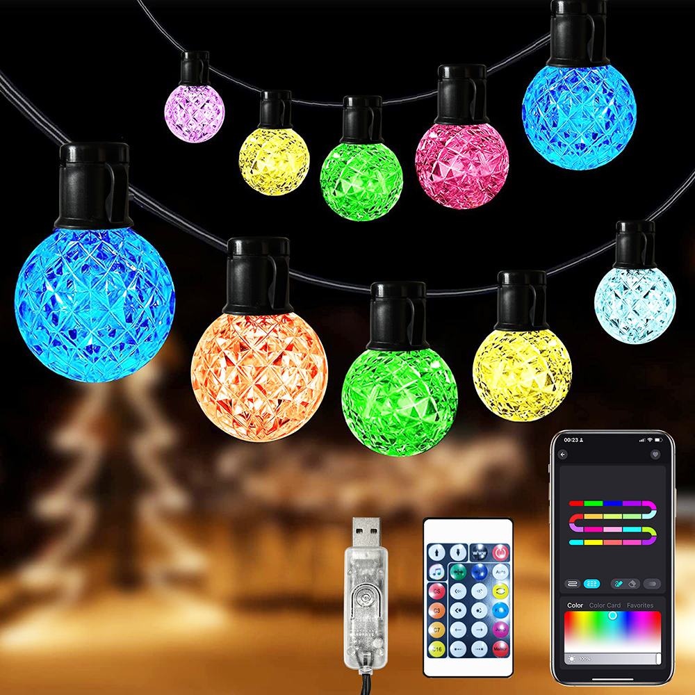 Rosnek Smart RGB G40 Patio String Lights APP Remote Control Outdoor