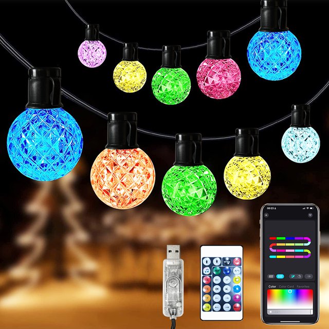 Rosnek Smart RGB G40 Patio String Lights APP Remote Control Outdoor