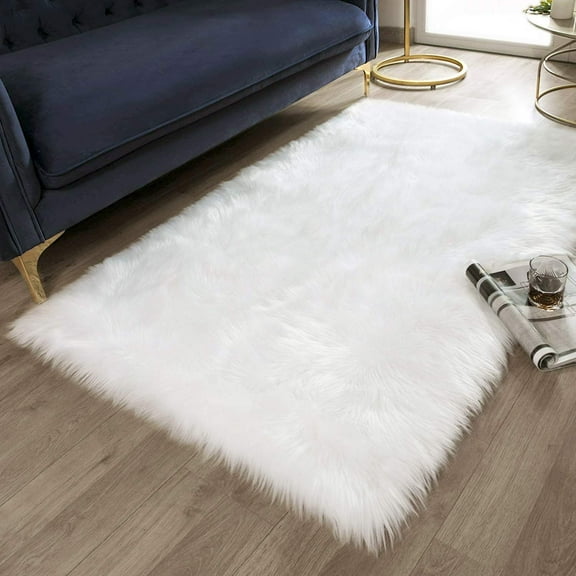 Rosnek Soft Fluffy Faux Sheepskin Fur Area Rugs, Rectangle Faux Fur Carpet for Living Room Bedroom Dining Room Floor Carpet