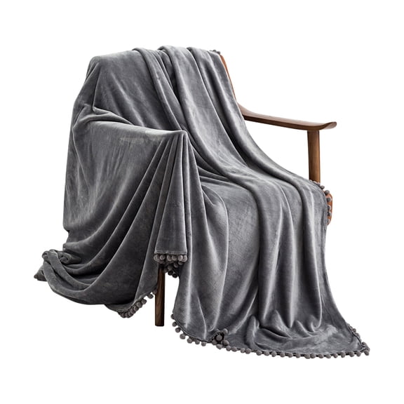 Rosnek Soft Velvet Blanket Solid Throw Blankets Pompom Tassel Blanket Coral Fleece Bedspread Warm Plush Sofa Cover Travel Nap Blankets