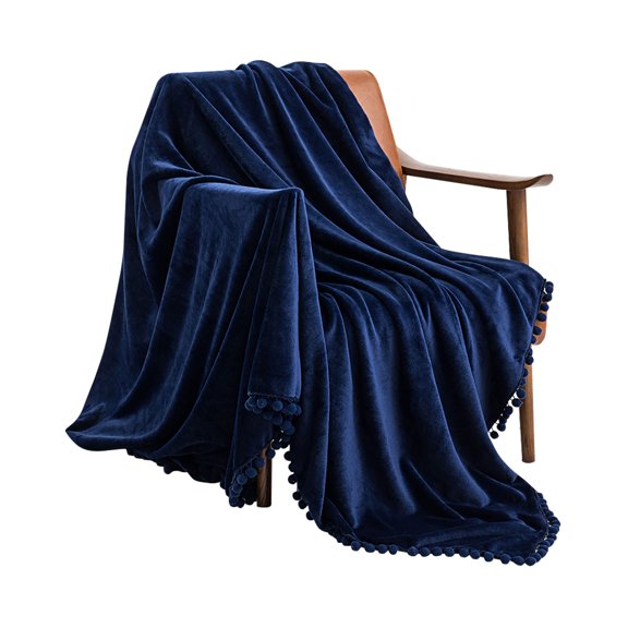 Rosnek Soft Velvet Blanket Solid Throw Blankets Pompom Tassel Blanket Coral Fleece Bedspread Warm Plush Sofa Cover Travel Nap Blankets