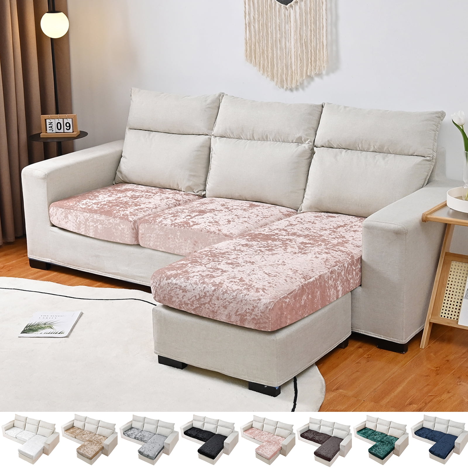 Rosnek Stretch Crushed Velvet Couch Cushion Cover, Sofa Slipcover