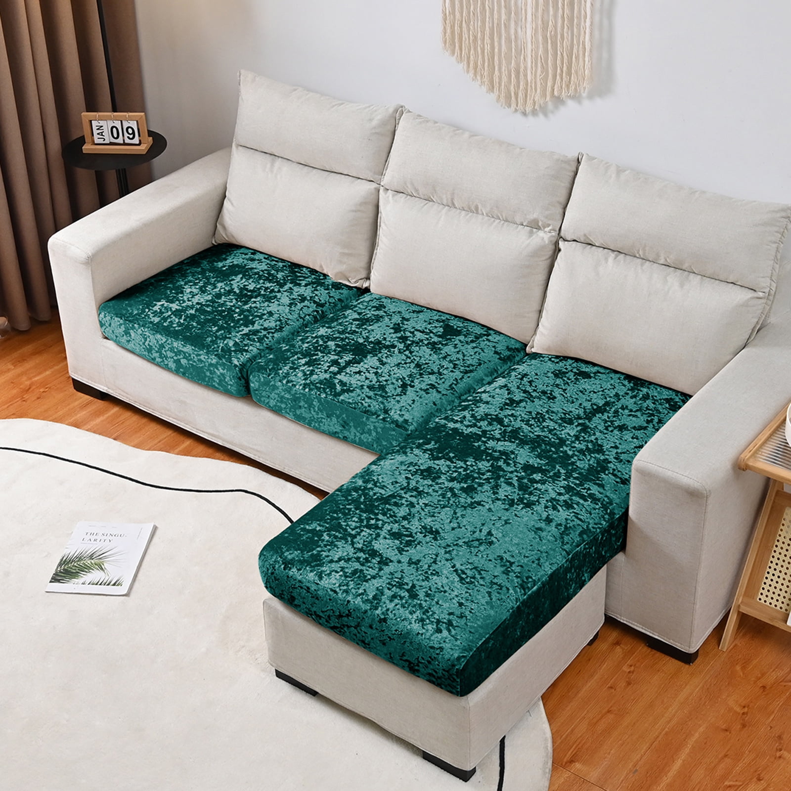 Rosnek Stretch Crushed Velvet Couch Cushion Cover Sofa Slipcover Protector Sofa Seat Cover with Elastic Bottom