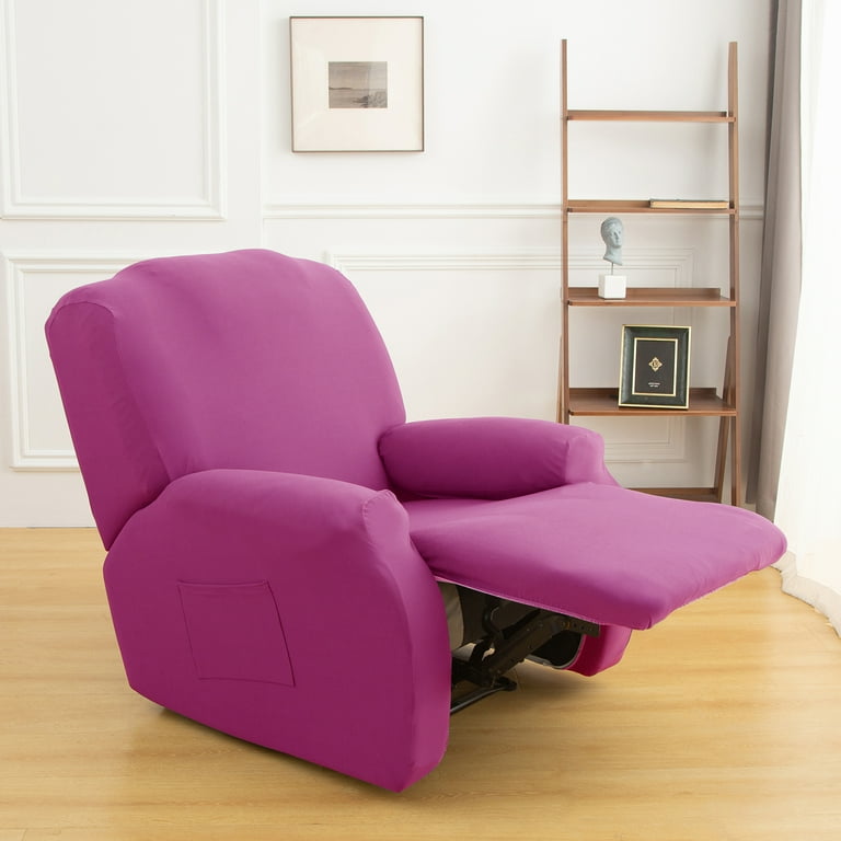Rosnek Stretch Recliner Slipcover with Pockets Furniture Chair Cover Hot Pink 4 Pieces