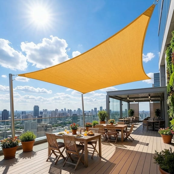 Rosnek Sun Shade Sail 6.5'x 6.5' Rectangle UV Block Canopy for Patio Garden Pool Anti-Sag Breathable HDPE Shade Cloth Outdoor High Density Sunshade with 32.8' Ropes, Yellow