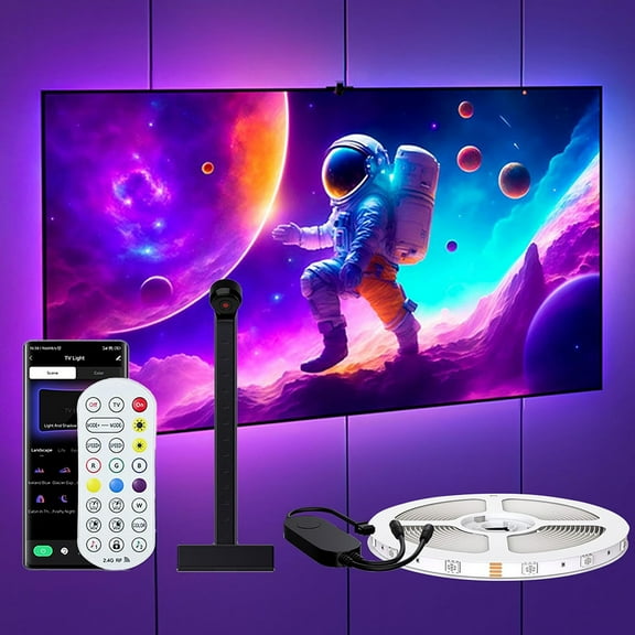 Rosnek TV LED Backlight with AR Sensor, 13FT RGB Strip Lights for 55-65 inch PC, TV & Monitor, Smart TV Lights Behind That Sync with Screen, Compatible with App Music Sync, for Gaming Room