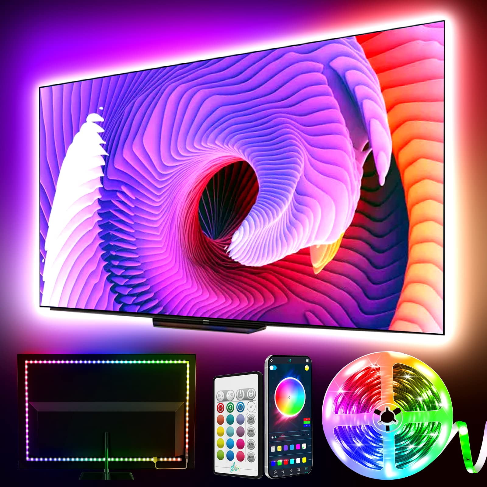 Rosnek TV Led Backlight, 6.5Ft RGB LED Strip Lights for TV with Remote