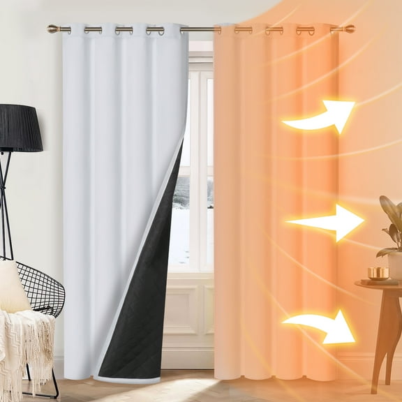 Rosnek Thermal Insulated Blackout Curtains, Cold Blocking Thicken Cotton Drapes Quilted Winter Curtain for Living room, 1 Panel