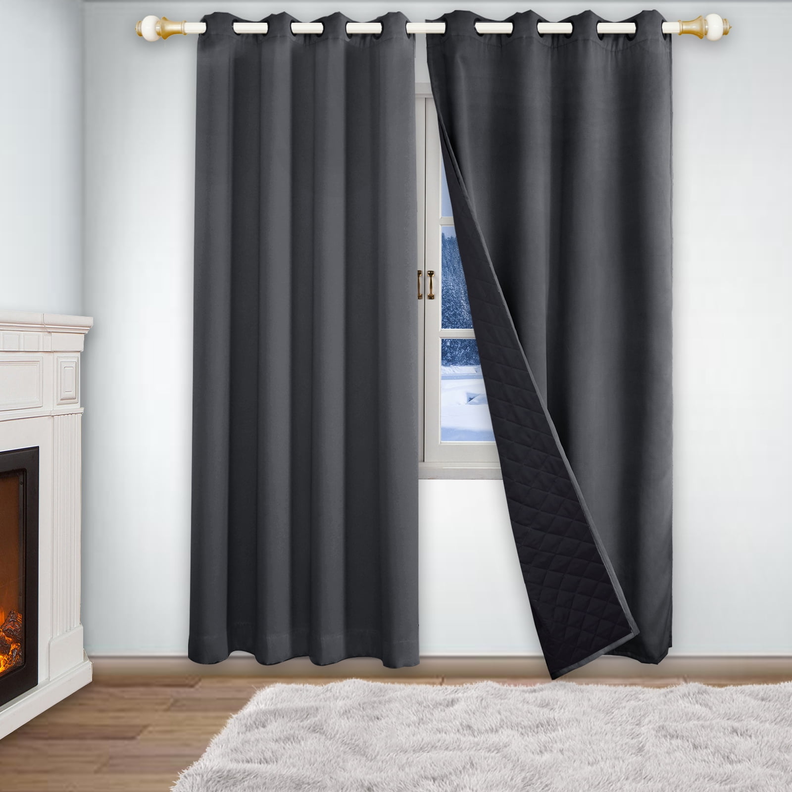 Rosnek Thermal Insulated Blackout Curtains, Cold Blocking Thicken