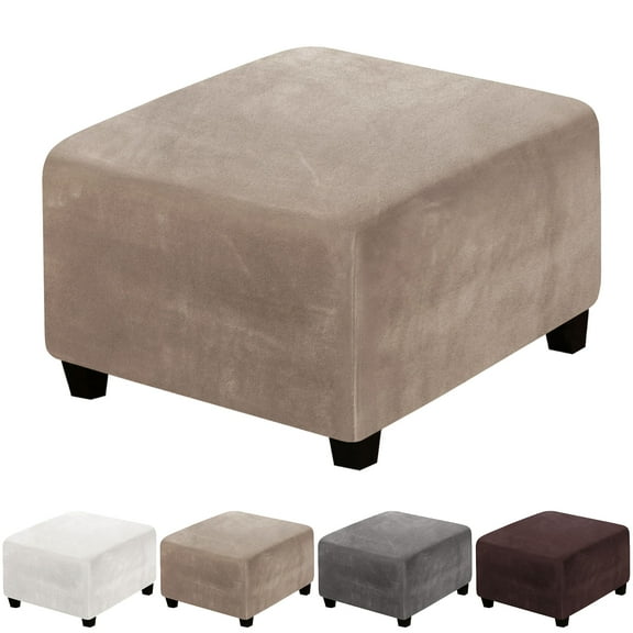Rosnek Velvet Square Ottoman Covers Stretch Ottoman Slipcover Folding Storage Footstool Furniture Protector with Elastic Bottom, Large, Taupe