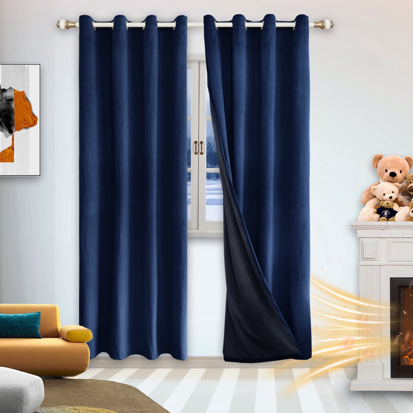 Rosnek Velvet Window Curtains, Winter Darkening Drapes Thermal Isolate ...