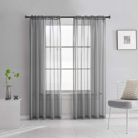 Rosnek Voile Sheer Rod Pocket Window Curtains, Single Panel in Gray, 39''W x 51''L