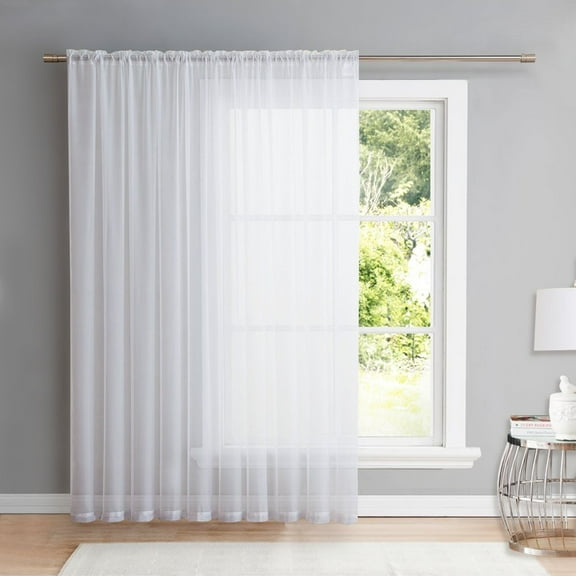 Rosnek Voile Sheer Rod Pocket Window Curtains, Single Panel in White, 39''W x 51''L