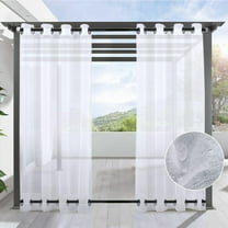 Rosnek White Grommet Top Bottom Sheer Outdoor Curtains, 52" x 84" In