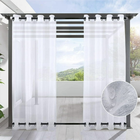 Rosnek White Grommet Top Bottom Sheer Outdoor Curtains, 52" x 84" In