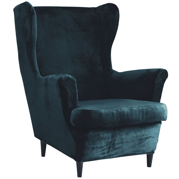 Rosnek Wingback Chair Covers 2 Piece Set, Velvet Wing Chair Slipcover Stretch Armchair Cover Removable Furniture Protector
