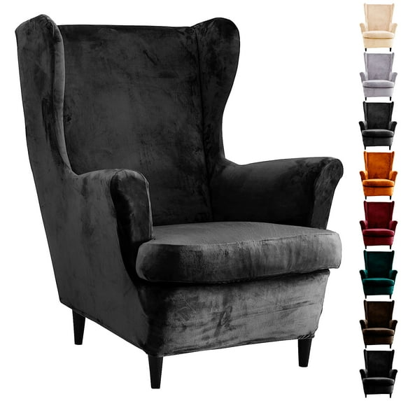 Rosnek Wingback Chair Covers 2 Piece Set, Velvet Wing Chair Slipcover Stretch Armchair Cover Removable Furniture Protector