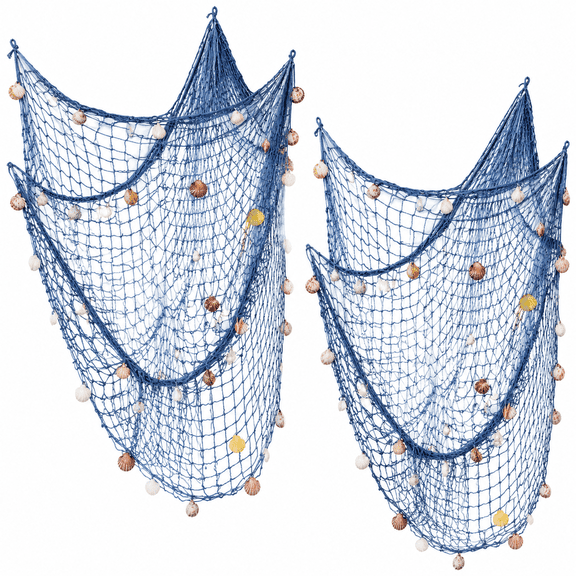 Rosoz 2 Pack Decorative Fishing Net with Shells, 79x59 Inch Handmade Cotton Wall Hanging for Beach Party, Home Decor,Wedding & Photography Backdrop