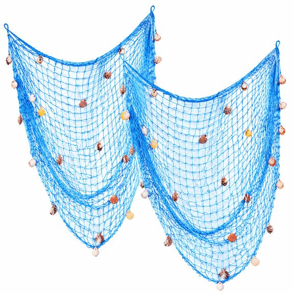 Rosoz 2 Pack Decorative Fishing Net with Shells, 79x59 Inch Handmade Cotton Wall Hanging for Beach Party, Home Decor,Wedding & Photography Backdrop