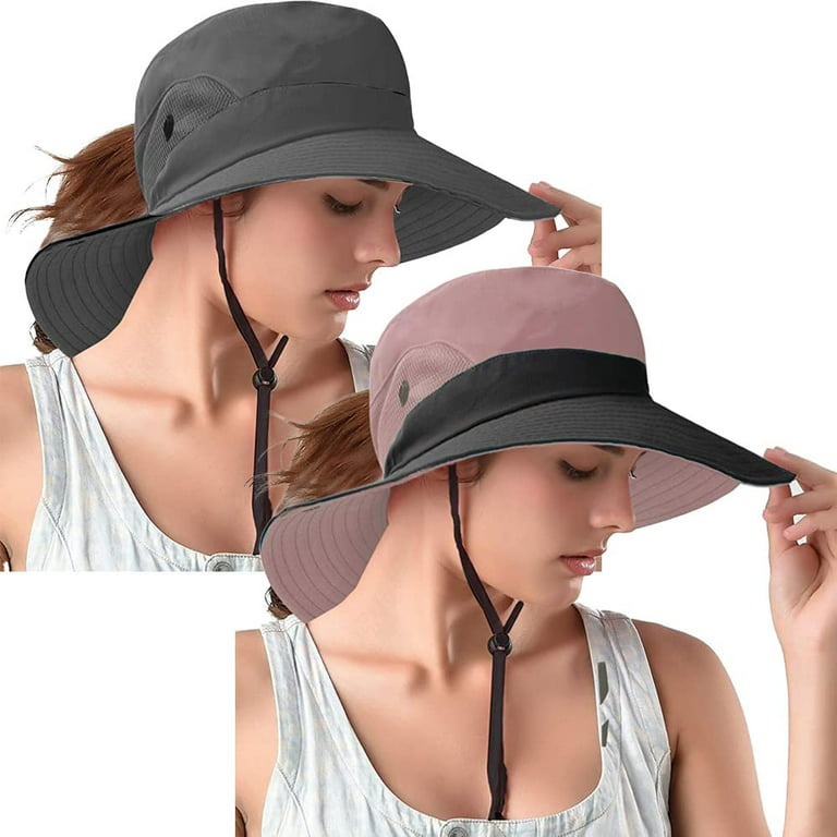 Rosoz 2 Pack Ponytail Sun Bucket Hats for Women UV Protection