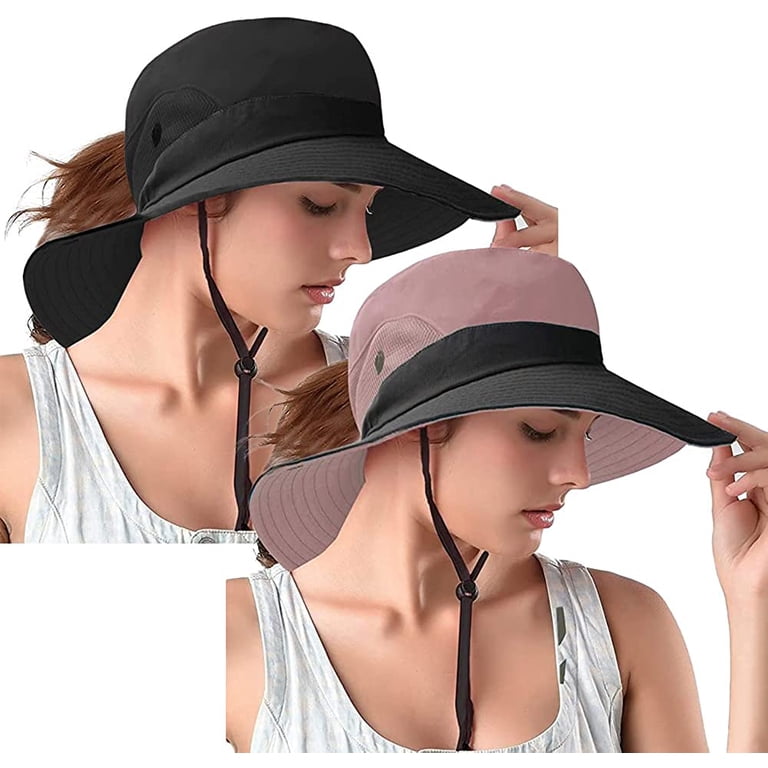 Rosoz 2 Pack Ponytail Sun Bucket Hats for Women UV 