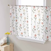 Rosr Floral Sheer Curtains 45 Inch Length 2 Panels Set for Living Room/Bedroom, Watercolor Colored Flowers Spring Fall Leaf Semi Curtain Sheers Drapes Rod Pocket Curtains Window Treatment 52x45x2