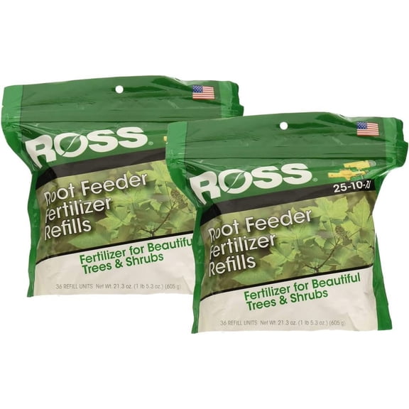 Ross Root Feeder Refills Tree & Shrub Fertilizer - 25-10-10 NPK - 36 Count Pack of 2 Outdoor & Indoor Plant Use, Easy Application