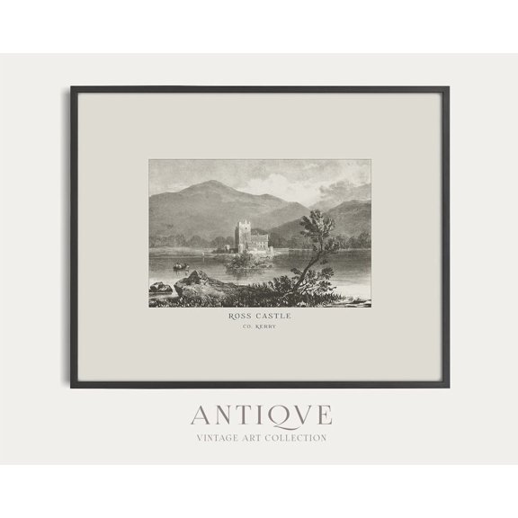 Ross Castle Killarney Wall Art Print With Vintage Irish Engraving Decor