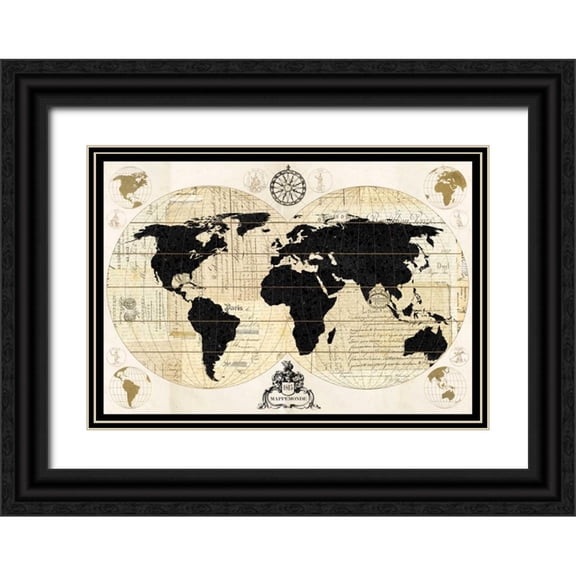 Ross, Devon 24x18 Black Ornate Wood Framed with Double Matting Museum Art Print Titled - Vintage World Map