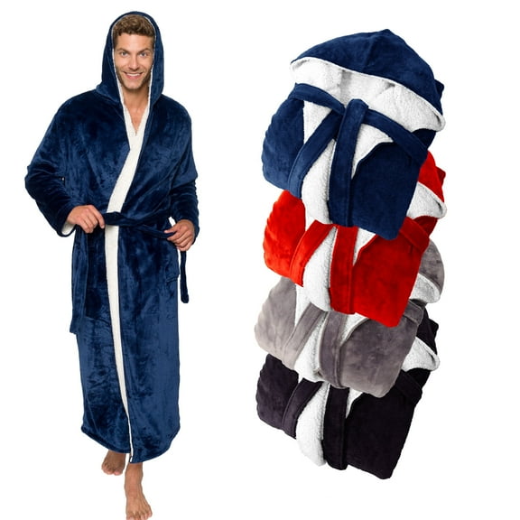 Ross Michaels - Men's Big & Tall Full Length High Pile Fleece-Lined Plush Hooded Bathrobe - Midnight Blue, 2X Large/3X Large