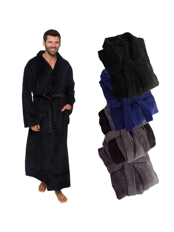 - Men's Big & Tall Full Length Plush Luxury Bathrobe - Small/Medium, Jet Black