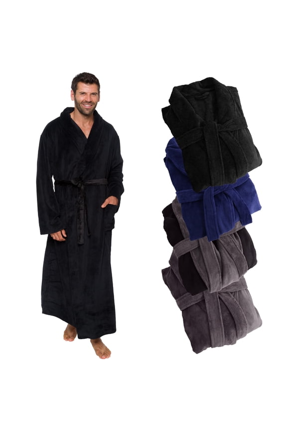 - Men's Big & Tall Full Length Plush Luxury Bathrobe - Small/Medium, Jet Black