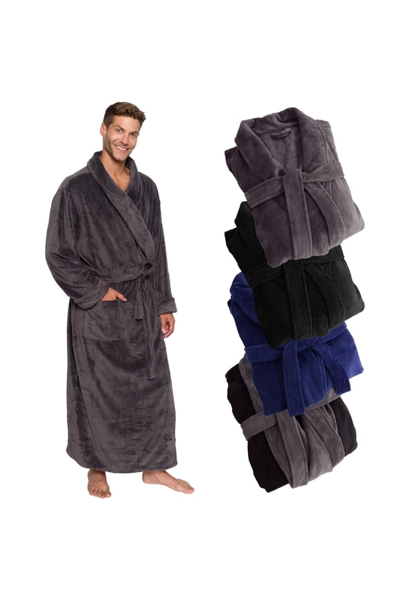 - Men's Big & Tall Full Length Plush Luxury Bathrobe - Small/Medium, Pewter Gray