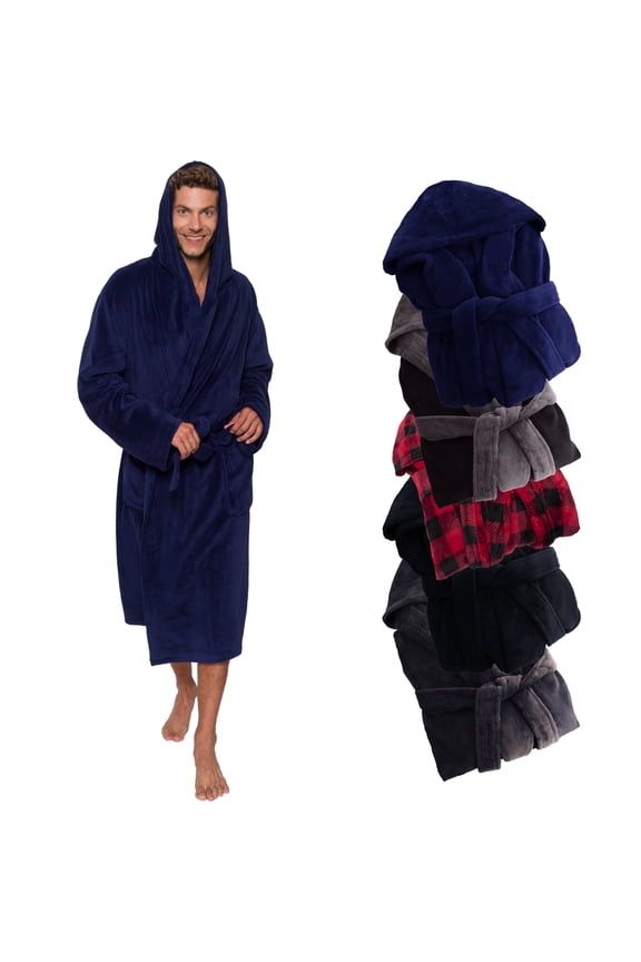 - Men's Plush Luxury Hooded Bathrobe - 2X Large/3X Large, Midnight Blue