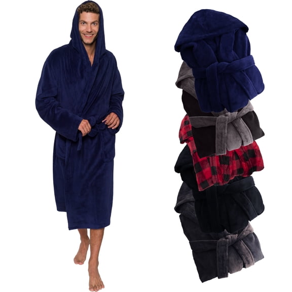 Ross Michaels - Men's Plush Luxury Hooded Bathrobe - Small/Medium, Midnight Blue