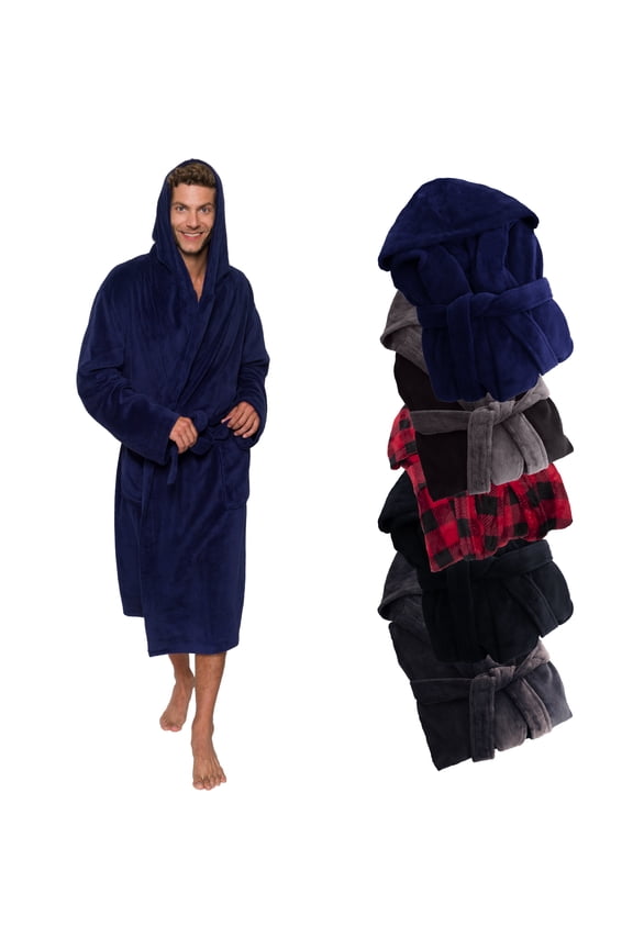 - Men's Plush Luxury Hooded Bathrobe - Small/Medium, Midnight Blue