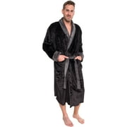 Ross Michaels Mens Robe - Mid Length - Plush Shawl Collar Two Tone Bathrobe Black & Grey, XXL