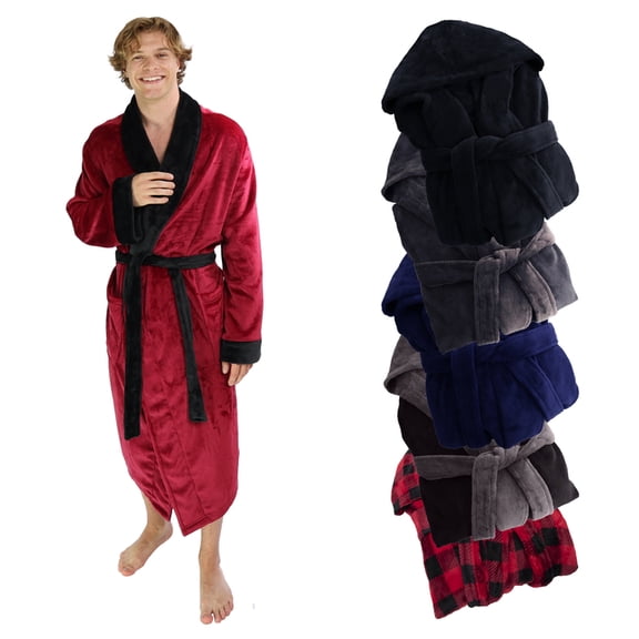 Ross Michaels Mens Bathrobe Burgundy & Black (L/XL, Burgundy & Black)