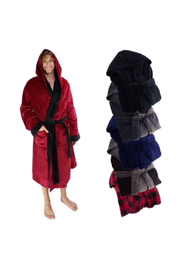 Mens Bathrobe Burgundy & Black (Large/X Large, Burgundy & Black)