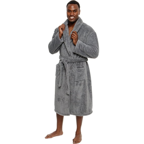 Ross Michaels Mens Luxury Robe Big & Tall - Plush Fleece Bathrobe Mid Length 400GSM (Grey, XX-Large)