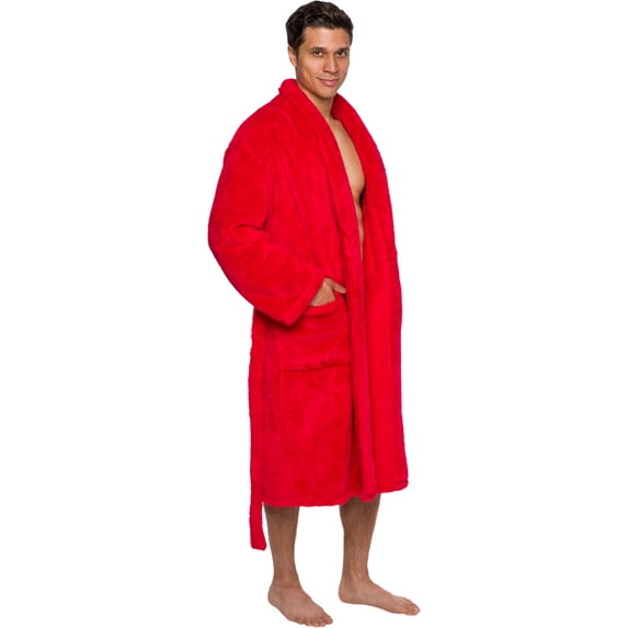 Ross Michaels Mens Luxury Robe Big & Tall - Plush Fleece Bathrobe Mid Length 400GSM (Red, XX-Large)