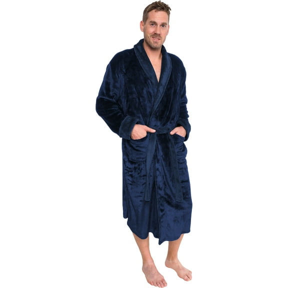 Ross Michaels Mens Navy Plush Shawl Collar Luxury Kimono Bath Robe (XXXL)