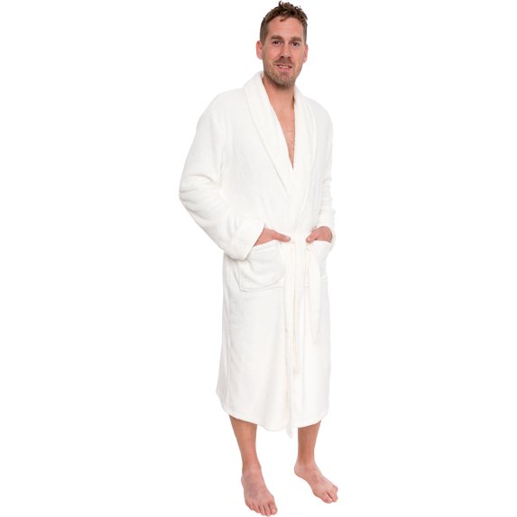 Ross Michaels Mens Plush Shawl Collar Luxury Kimono Bath Robe (White, XXXL)