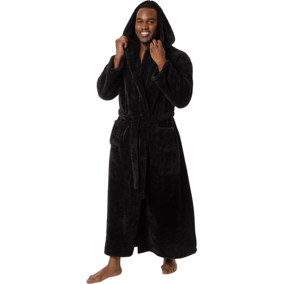 Ross Michaels Mens Robe Big & Tall with Hood - Long Plush 400GSM Luxury Fleece Bathrobe with Shawl Collar (Black, 3X-Large)