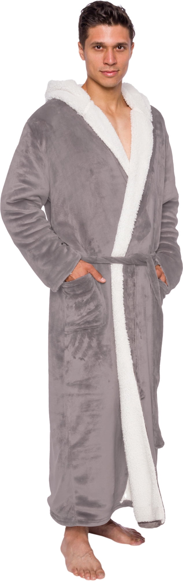 Ross Michaels Mens Robe Big & Tall with Hood Long Plush Sherpa Lined